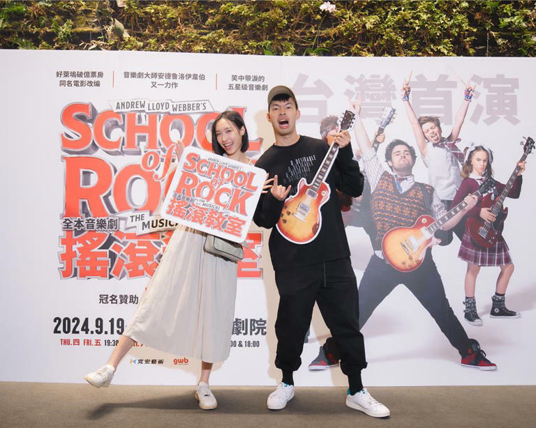 陳大天也帶著女友劉樸一同欣賞《搖滾教室》音樂劇。(寬宏藝術提供) 陳大天也帶著女友劉樸一同欣賞《搖滾教室》音樂劇。(寬宏藝術提供)