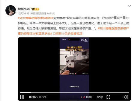 狗仔「劉大錘」稱趙露思罹患抑鬱症。(圖/翻攝自微博) 狗仔「劉大錘」稱趙露思罹患抑鬱症。(圖/翻攝自微博)