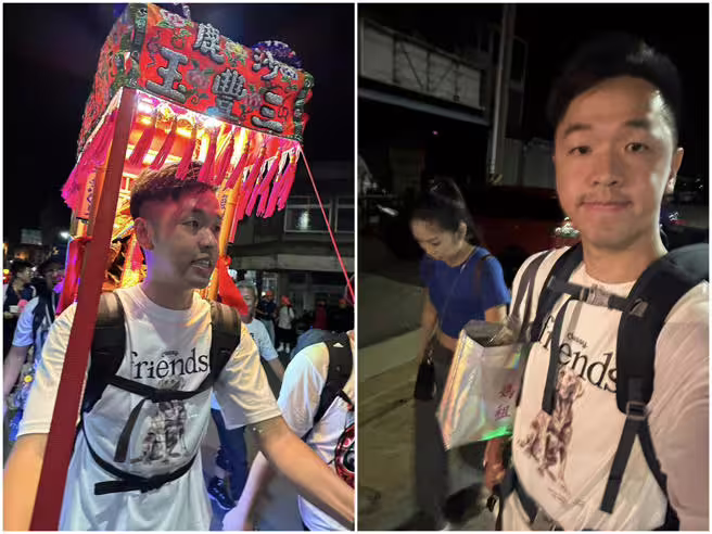 香蕉夫妻倆參加白沙屯媽祖遶境活動。(圖/FB@香蕉 王俊傑) 香蕉夫妻倆參加白沙屯媽祖遶境活動。(圖/FB@香蕉 王俊傑)