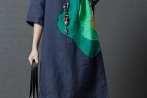 韓版寬鬆大碼女裝棉麻短款連衣裙