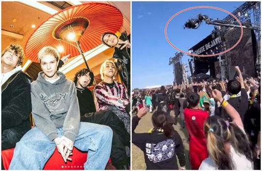 日本搖滾樂團「coldrain」演出時舞台旁架設的攝影機倒塌,數位民眾被擊中受傷送醫。(圖/coldrain_official Instagram、X) 日本搖滾樂團「coldrain」演出時舞台旁架設的攝影機倒塌,數位民眾被擊中受傷送醫。(圖/coldrain_official Instagram、X)