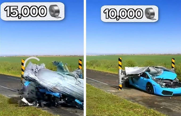 美國知名Youtuber《MrBeast》近日推出新影片,以膠帶對決藍寶堅尼的跑車。(圖/翻攝自Youtuber《MrBeast》) 美國知名Youtuber《MrBeast》近日推出新影片,以膠帶對決藍寶堅尼的跑車。(圖/翻攝自Youtuber《MrBeast》)