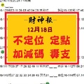 【財神報】12月18日六合彩 不定位 定點 加減碼 毒支