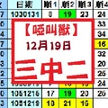 【啞叫獸】12月19日今彩539..三中二參考