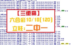 【三重森】六合彩10/18(120)立柱:二中一