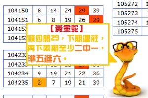 【黃金蛇】金彩11月16日獨碰、二中一參考！準五進六。