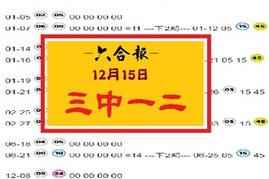 【六合報】12月15日.. 三中一二參考