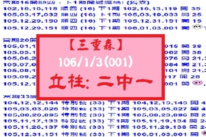  【三重森】【六合彩】106/1/3(001)立柱:二中一