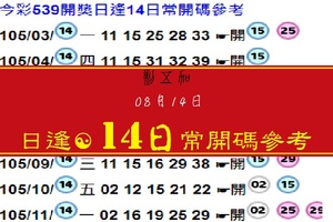 08-14-2017今彩539日逢☛14日常開碼參考ˇ刺五加專區ˇ精彩無極限