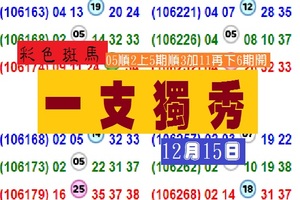 今彩539*彩色斑馬一支獨秀~獨豎一幟12月15日