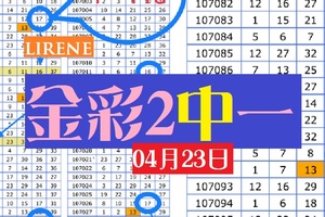 今彩539專人分享lirene報2中一04月23日今彩參考