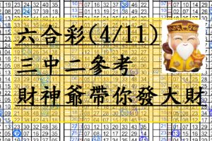 4月11日~六合彩~三中二參考~陳老師傳授版~抓穩了唷~~