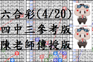 4月20日~六合彩~四中三參考版~陳老師傳授版~舞送哞!