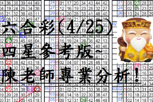 4月25日~六合彩~四星參考版~陳老師專業分析! 