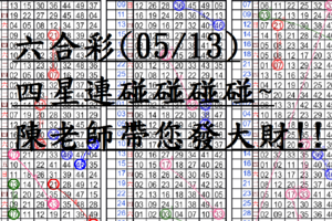 05月13日~六合彩~四星連碰碰碰碰~陳老師帶您發大財!!