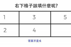 你能在２秒鐘想出答案嗎？右下格子填：6？那恭喜你是個三寶…答案讓人生氣到砸東西！