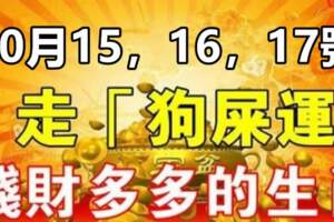 10月15，16，17號走狗屎運，錢財多多的生肖