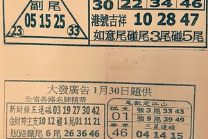 1/30  港六合 【大發廣告，金錢報，搖錢報，財經，九九快報】多張財報讓你參考，參考。