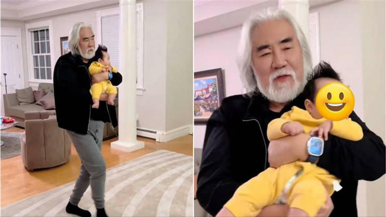 73歲張紀中哄小孩睡覺,沒多久就氣喘吁吁。(圖/翻攝自微博) 73歲張紀中哄小孩睡覺,沒多久就氣喘吁吁。(圖/翻攝自微博)