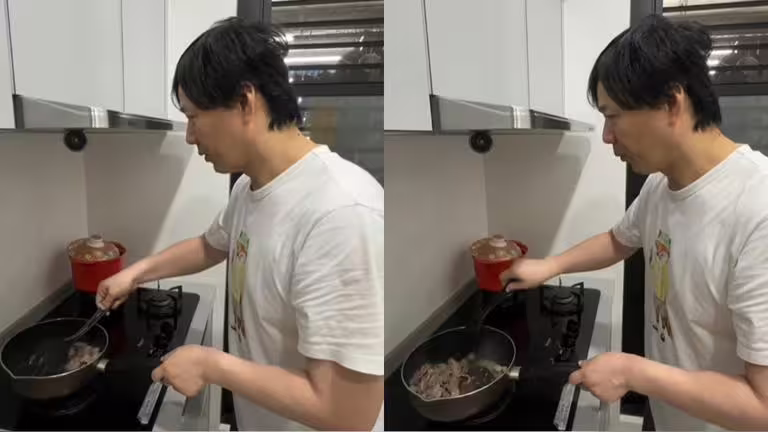 蕭煌奇化身大廚,在廚房俐落翻炒牛肉,動作熟練、氣勢十足。(圖/翻攝自蕭煌奇Threads) 蕭煌奇化身大廚,在廚房俐落翻炒牛肉,動作熟練、氣勢十足。(圖/翻攝自蕭煌奇Threads)