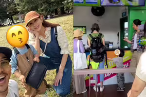 林志玲一家三口現身新加坡！AKIRA在旁偷拍老婆滿臉驕傲