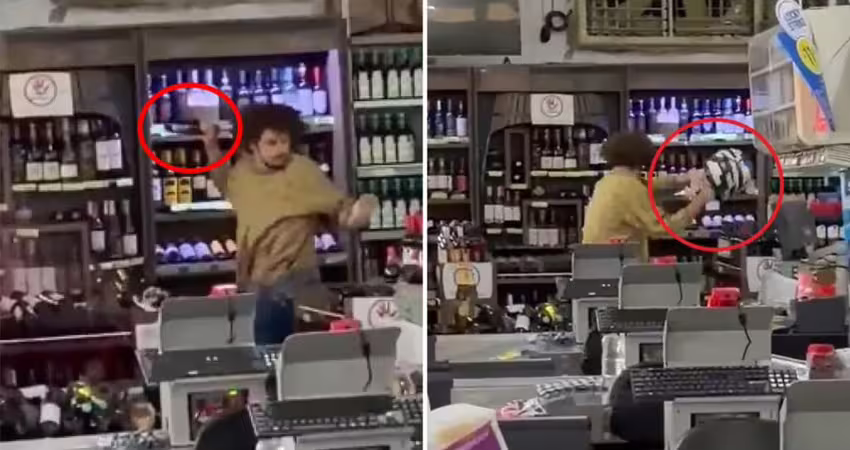 男子結帳聽1句失控　狂砸店內酒瓶