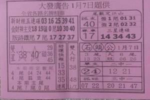 1/7 大發廣告  六合參考