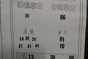 1/23 港號台號單支  六合參考