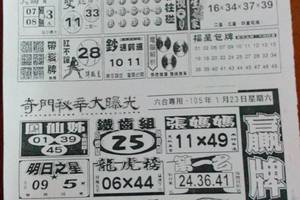 1/23 贏牌  六合參考