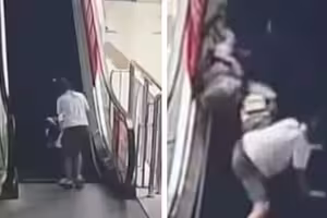 2孩獨自上手扶梯 男童「頭朝下」掉出推車外 2孩獨自上手扶梯 男童「頭朝下」掉出推車外