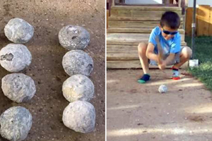 爸爸帶全家去海邊玩，兒子竟偷偷撿了「10顆圓石頭」回家，爸爸得知後氣得「拿鐵鎚砸爛它」，結果一看…..全家笑得合不攏嘴！