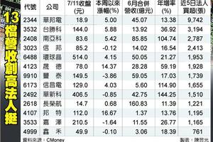 13檔6月營收攻頂 法人按讚