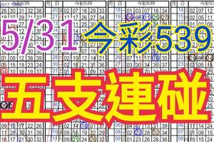 今彩539  5/31 自創版路 五支連碰 上期中16.29 供您參考 !