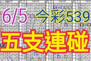 今彩539  6/5 自創版路 6/4中23 五支連碰 供您參考 !