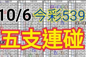 10/6 今彩539 自創版路 五支連碰 供您參考 !