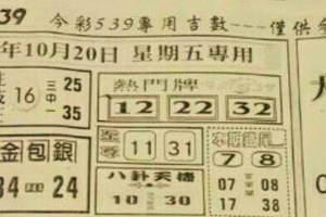 10月20-21日今彩539（鐵版神算，熱門牌，大車拼，八卦天機）參考看看。