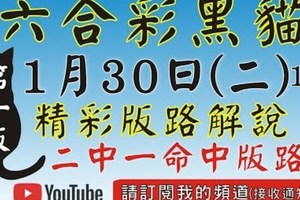 (精準2中1版)(第1版)[六合黑貓1月30號]六合彩精彩版路解說#號碼預測#香港六合彩版路