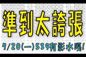  7月20日(一) 準到太誇張 539有影水嘎！今彩539專業版路 不私藏分析！