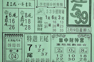 2/9幸運539,精彩539,吉祥539參考。