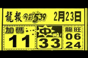 2/23龍報539,滿貫財報提供，李府大元帥，539參考。