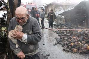 土耳其老先生《火災後抱著倖存的貓哭泣》影片與照片瘋傳