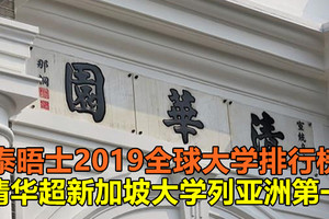 泰晤士2019全球大学排行榜：清华超新加坡大学列亚洲第一