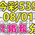 今彩539 2020/08/01 台北鐵報分享 供您參考