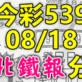 今彩539 2020/08/18 台北鐵報分享 供您參考