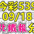 今彩539 2020/09/18 台北鐵報分享 供您參考