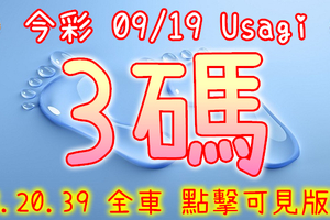 今彩539 2020/09/19 Usagi 精選3碼 全車 供您參考