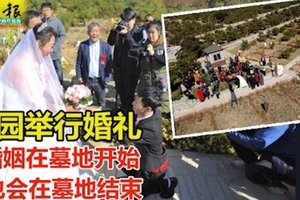 新郎希望借由在墓地办婚礼，表达“婚姻在墓地开始，也会在墓地结束”。