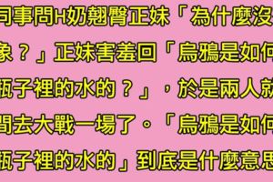 H奶翹臀正妹到男同事家玩，正妹對男子說「烏鴉是如何吃到瓶子裡