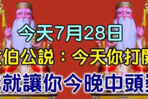 今天7月28日，大伯公說了：今天你打開，我就讓你今晚中頭獎