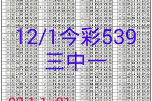 12月1日 今彩539三中一